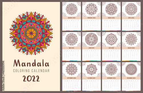 Colorinf mandala calendar 2022