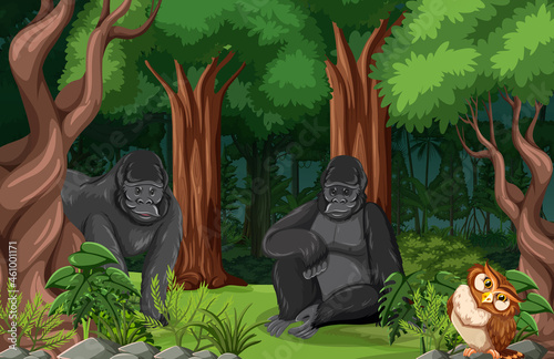 Wild animals in forest landscape background