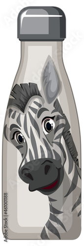 A white thermos bottle with zebra pattern