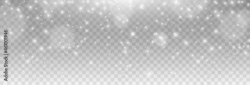 Vector snow. Snow on an isolated transparent background. Snowfall, blizzard, winter, snowflakes. Christmas image.