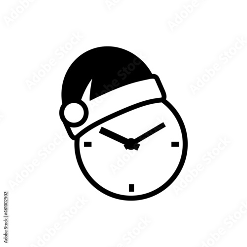 Logotipo con silueta de gorro de Papá Noel con reloj simple en color negro