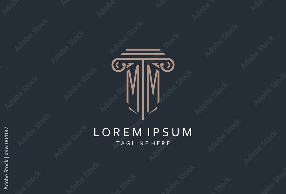 MM monogram logo with pillar shape icon, luxury and elegant design logo ...