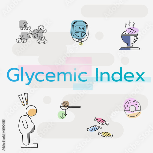 Healthy graphic icon for gycemic index of food and meal to indicate capability for sugard absrobtion in blood