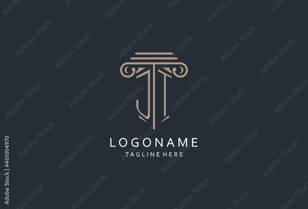 JT monogram logo with pillar shape icon, luxury and elegant design logo ...