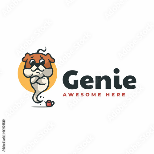 Vector Logo Illustration Dog Genie Mascot Cartoon Style.