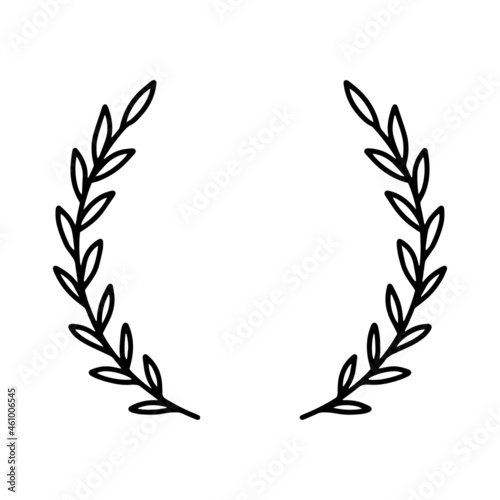 Laurel wreath. Vector hand drawn laurel wreath isolated on white background. Doodle style. Outline floral frame.