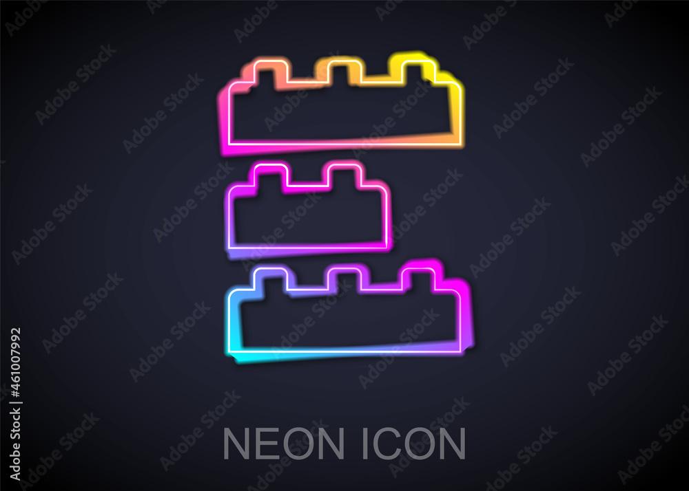 Glowing neon line Toy building block bricks for children icon isolated on black background. Vector Glowing neon line Toy building block bricks for children icon isolated on black background. Vector