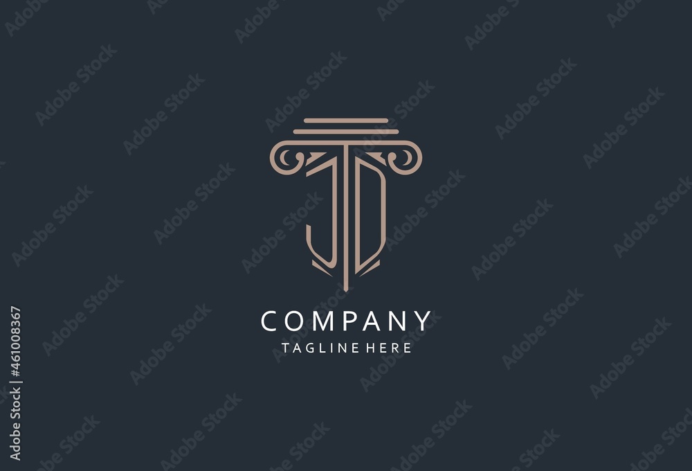 JD monogram logo with pillar shape icon, luxury and elegant design logo ...