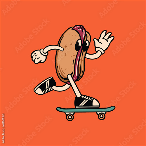 skateboarding hotdog cartoon vector design