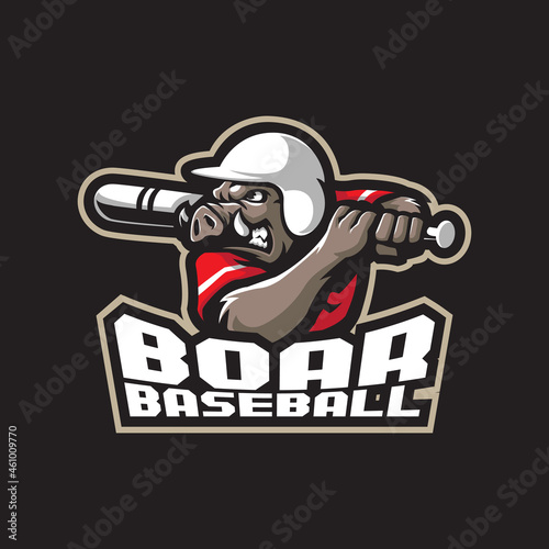 Boar mascot logo design vector with modern illustration concept style for badge, emblem and t shirt printing. Boar baseball illustration for sport team.