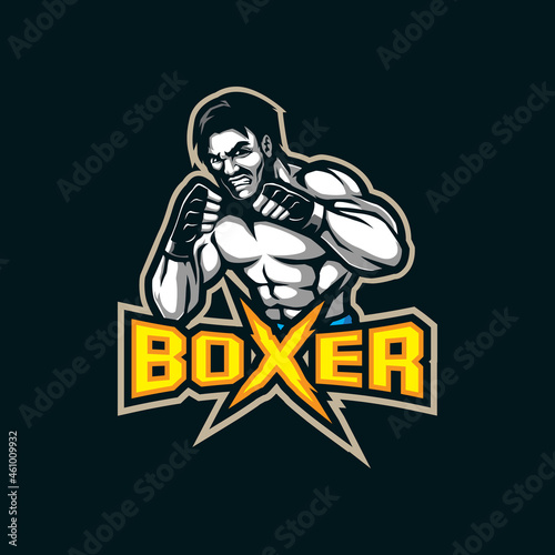 Boxer mascot logo design vector with modern illustration concept style for badge, emblem and t shirt printing. Angry boxer illustration.