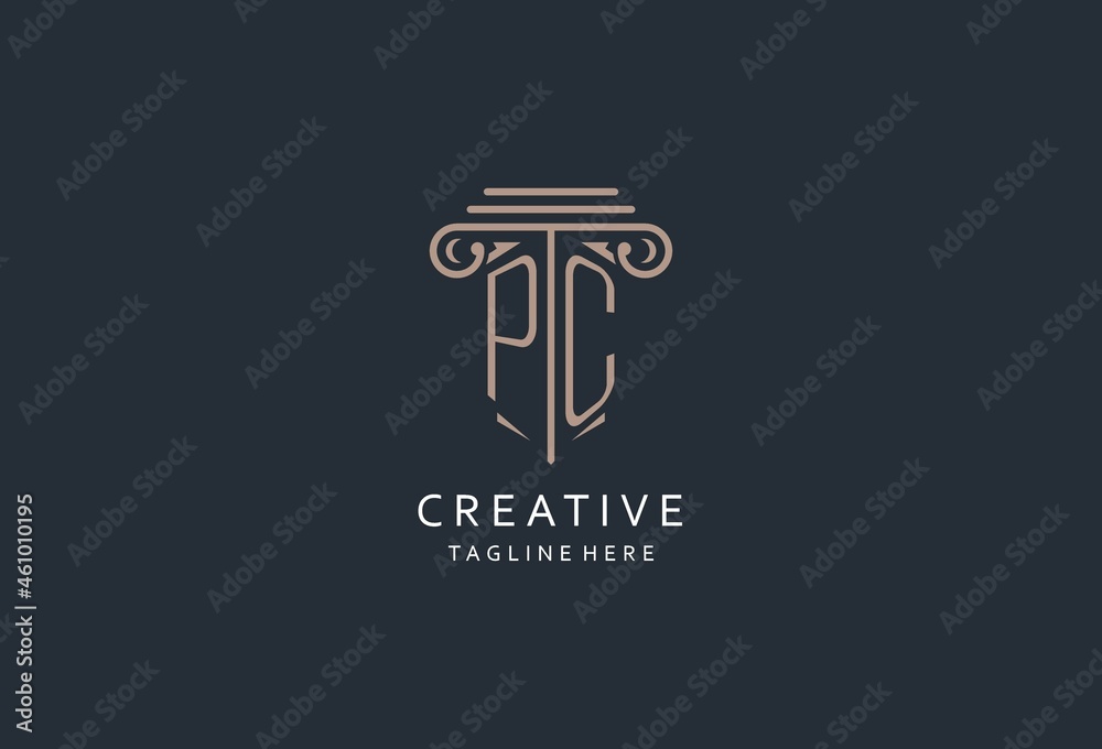 PC monogram logo with pillar shape icon, luxury and elegant design logo ...