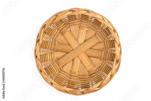 Bamboo basket isolated on white background.Top view flat lay.