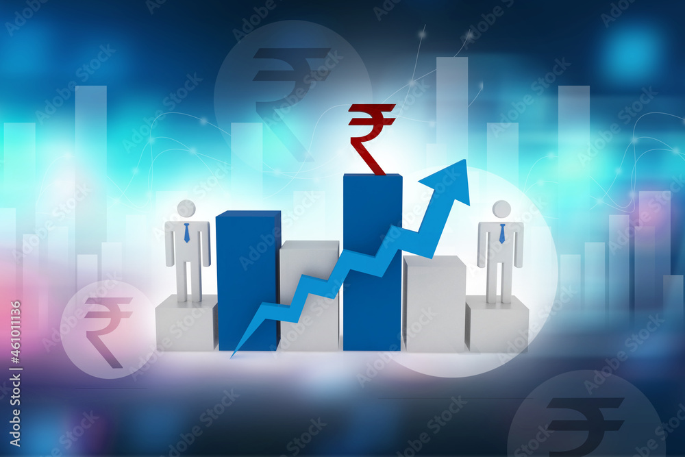 3d illustration rupee indian money business graph with man standing ...