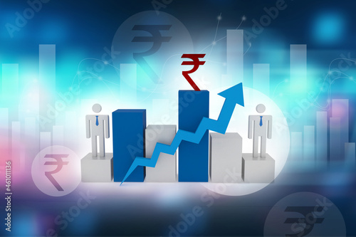 3d illustration rupee indian money business graph with man standing
