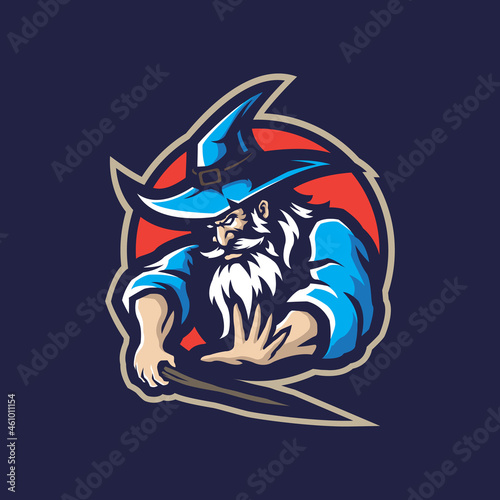 Wizard mascot logo design vector with modern illustration concept style for badge, emblem and t shirt printing. Wizard illustration.