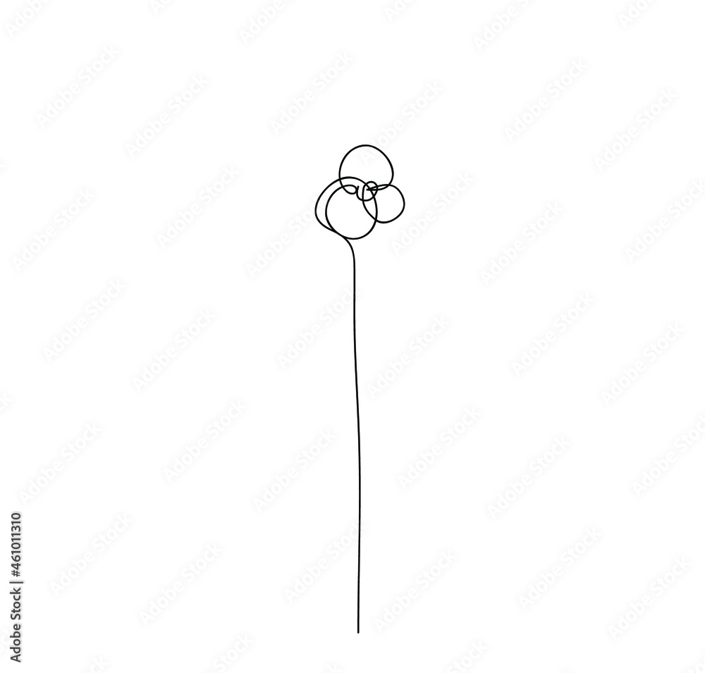 Vector modern of isolated hand drawn doodle flower. Pattern of flower drawn by one line on a white background.