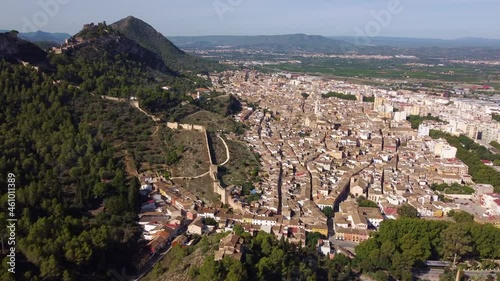aerial view of the historic city of Jativa in Valencia and its castle
