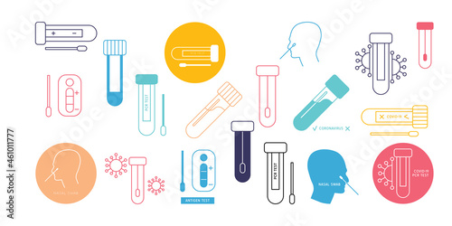 Medical laboratory analysis outline logo. Covid-19 PCR virus test vector line icon.