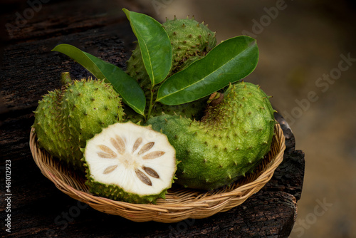 Soursop or annona muricata fruits on nature background. photo