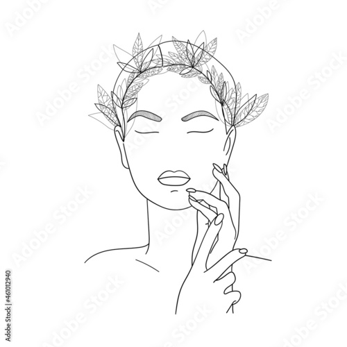 Beautiful woman. Line art. Vector illustration.