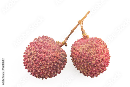 Lychee or Litchi chinensis,fruits isolated on white background with clipping path.top view,flat lay.