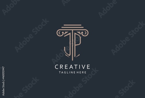 JP monogram logo with pillar shape icon, luxury and elegant design logo for law firm initial style logo