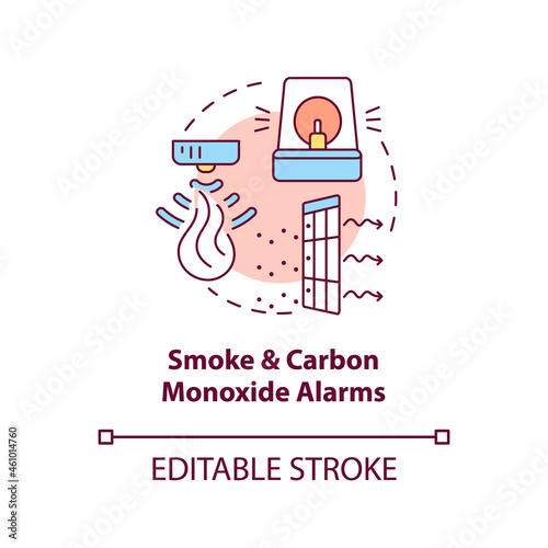 Smoke and carbon monoxide alarms concept icon. Combination alarm abstract idea thin line illustration. Fire and gas sensor detection. Vector isolated outline color drawing. Editable stroke photo