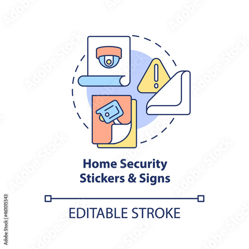Home security stickers and signs concept icon. Burglary prevention abstract idea thin line illustration. Fake security system warning. Vector isolated outline color drawing. Editable stroke
