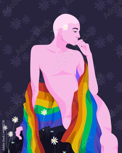 Transgender person with rainbow pride robe