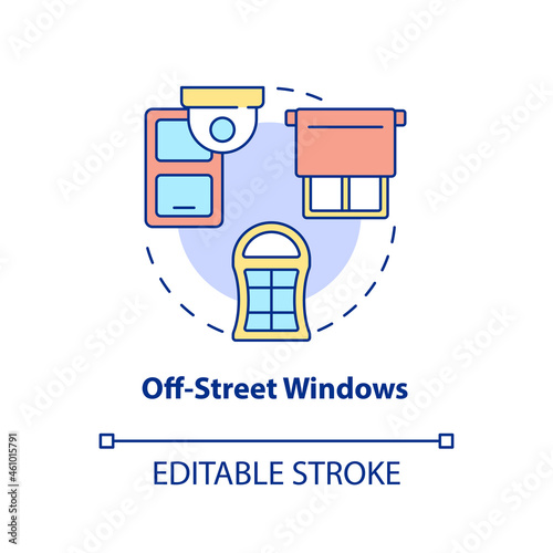 Off street windows concept icon. Security system abstract idea thin line illustration. Place cameras above windows. Break in prevention. Vector isolated outline color drawing. Editable stroke