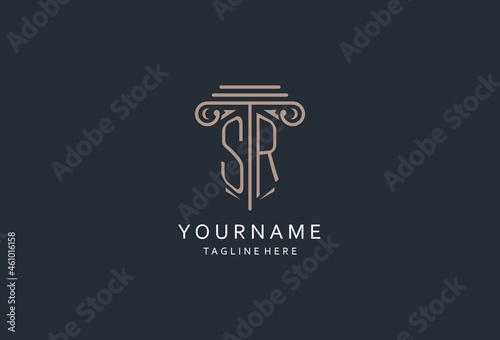 SR monogram logo with pillar shape icon, luxury and elegant design logo for law firm initial style logo