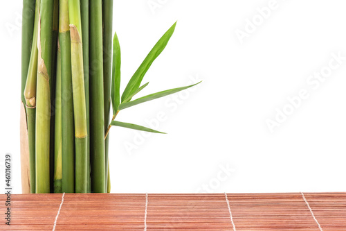 Bamboo wood floor and trees isolated on white background with clipping path.