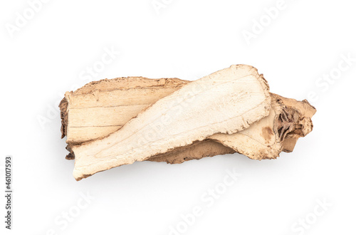 Dried milkvetch root or astragalus membranaceus isolated on white background with clipping path. photo