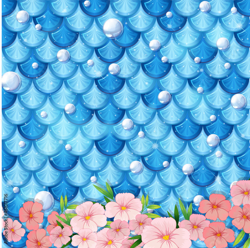Fantasy mermaid scale pattern with many flowers