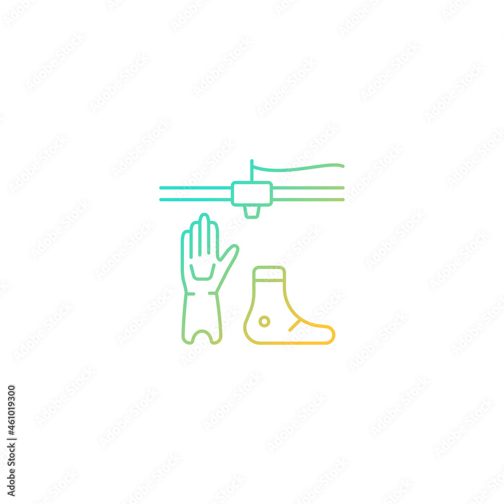 Obraz premium 3d printed prosthetics gradient linear vector icon. Fully customized design to wearer. Use lightweight materials. Thin line color symbol. Modern style pictogram. Vector isolated outline drawing