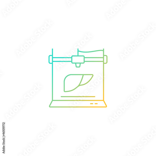 3d printed liver gradient linear vector icon. Creating artificial organ. Biomedical field. Liver transplantation. Thin line color symbol. Modern style pictogram. Vector isolated outline drawing