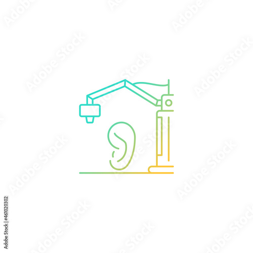 3d printed ear gradient linear vector icon. Produce artificial human ear. Bioprinting method. Customizable organ. Thin line color symbol. Modern style pictogram. Vector isolated outline drawing