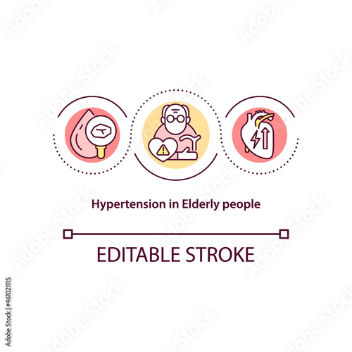Hypertension in elderly people concept icon. High blood pressure in older adults abstract idea thin line illustration. Vessels losing elasticity. Vector isolated outline color drawing. Editable stroke