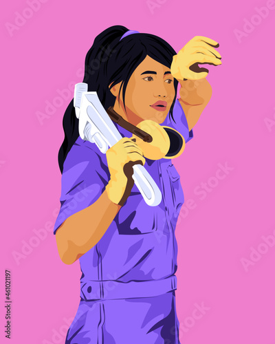 Female mechanic taking a break