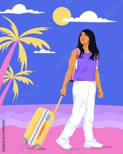 Young woman travelling alone on beach vacation