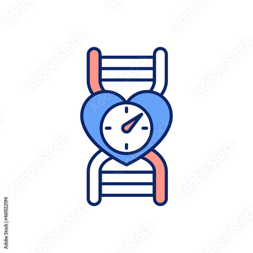 Heritable cardiac arrhythmia RGB color icon. Abnormal heart rhythm. Genetic mutation. Familial heart disorder. Inherited cardiac conditions. Isolated vector illustration. Simple filled line drawing