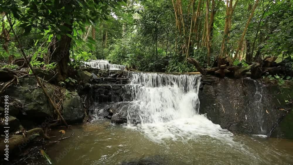 nature video background of water flowing through rocks, natural waterfalls in the middle of the forest, with a cool, blurry breeze, the abundance of forests and ecosystems. nature video background of water flowing through rocks, natural waterfalls in the middle of the forest, with a cool, blurry breeze, the abundance of forests and ecosystems.