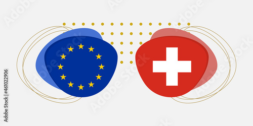 EU and Switzerland flags. Swiss and European Union symbols with abstract background and geometric shapes. Vector illustration.