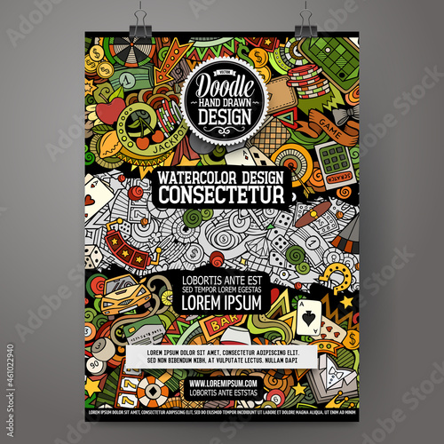 Cartoon vector doodles Casino poster template.
