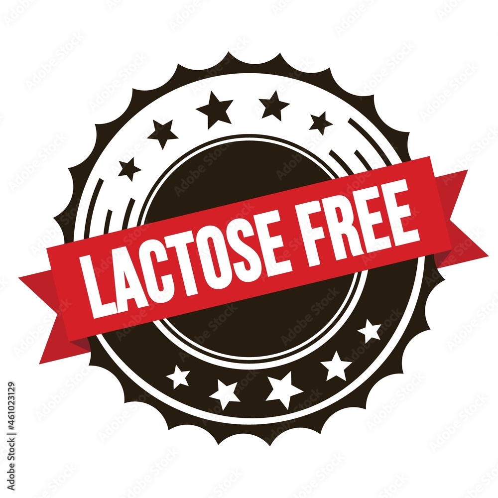 LACTOSE FREE text on red brown ribbon stamp. LACTOSE FREE text on red brown ribbon stamp.