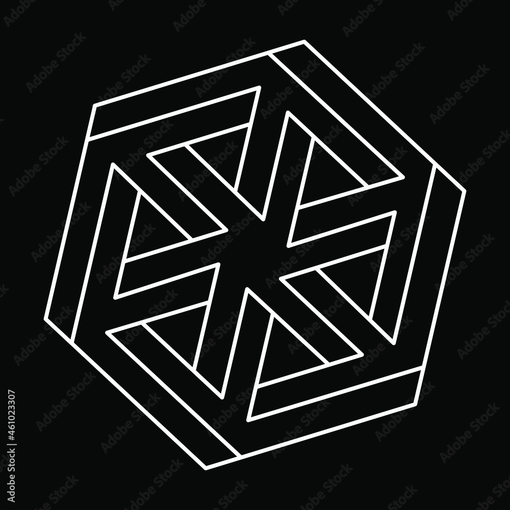 Impossible shape. Web design element. Optical illusion object. Line design. Geometric figures. Escher style. Optical art. Impossible shape. Web design element. Optical illusion object. Line design. Geometric figures. Escher style. Optical art.