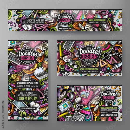 Cartoon vector doodle set of Designer corporate identity template