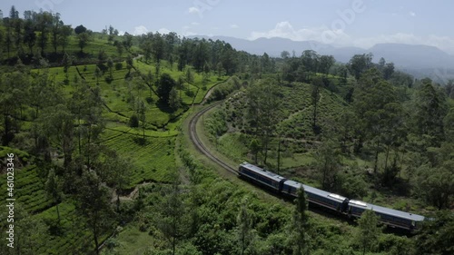 Aerial views of the train and beautiful landscape in Sri Lanka photo