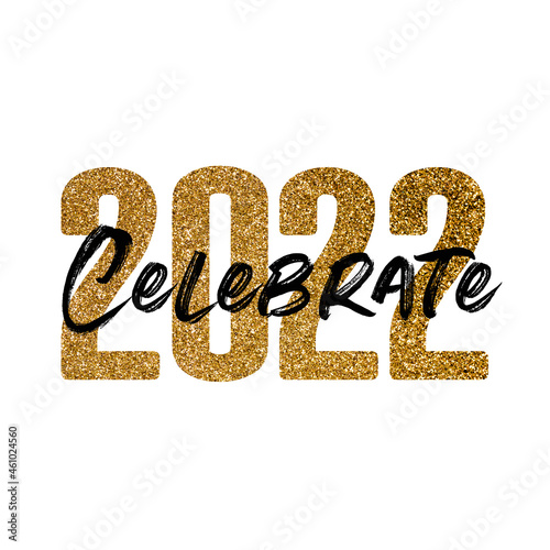 Happy new year 2022 gold glitter celebration text background